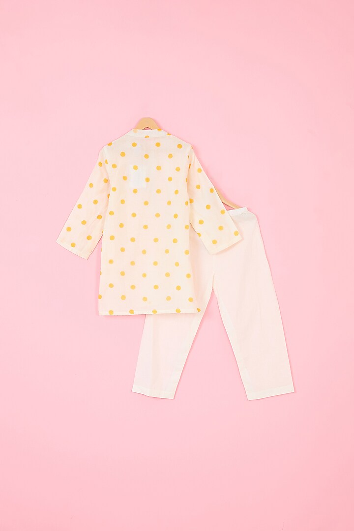 Yellow Pure Chanderi Hand Block Printed Nehru Jacket Set For Boys by Pankhuri by Priyanka - Kids at Pernia's Pop Up Shop