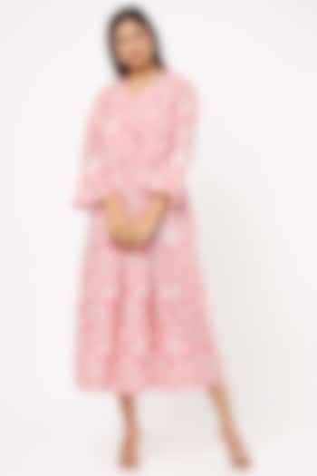 Blush Pink Hand Block Printed Midi Summer Dress by Label Pankhuri by Priyanka at Pernia's Pop Up Shop