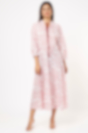 Blush Pink Block Printed Midi Dress by Label Pankhuri by Priyanka