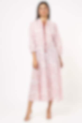 Blush Pink Block Printed Midi Dress by Label Pankhuri by Priyanka