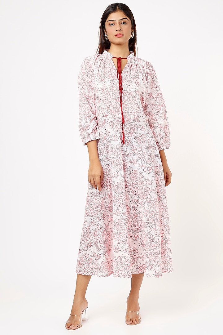 Blush Pink Block Printed Midi Dress by Label Pankhuri by Priyanka