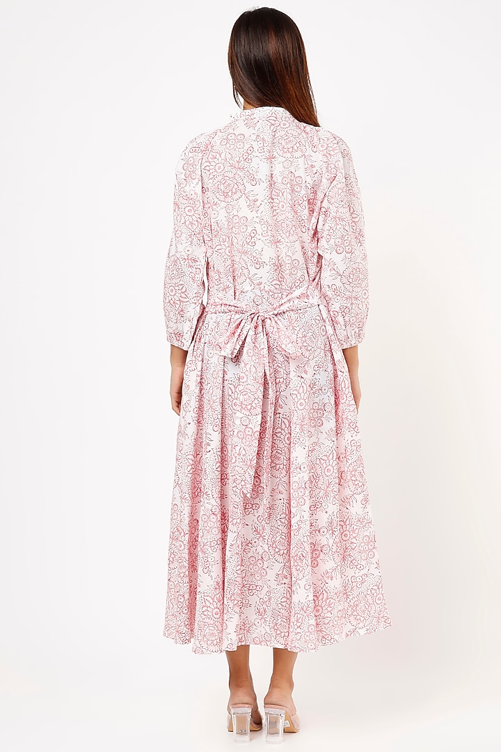 Blush Pink Block Printed Midi Summer Dress by Label Pankhuri by Priyanka at Pernia's Pop Up Shop