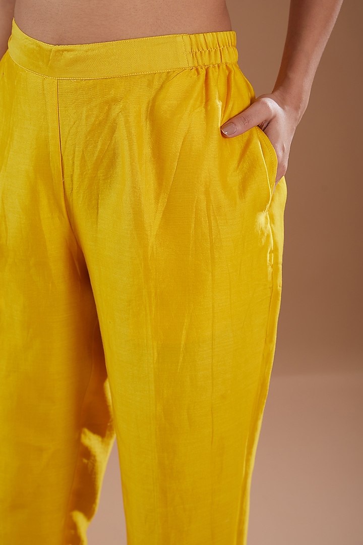Yellow Chanderi Pants by Label Pankhuri by Priyanka at Pernia's Pop Up Shop