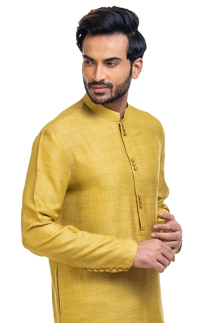 Green Kurta Set With Jacket by Poonam Kasera at Pernia's Pop Up Shop
