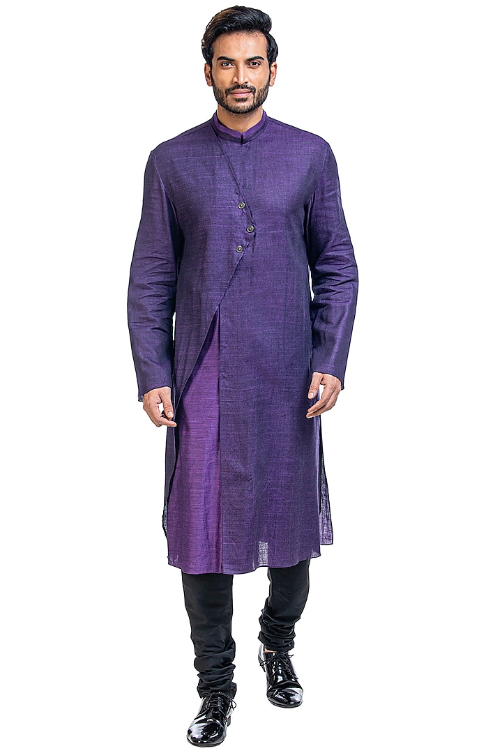 Purple Layered Kurta Set by Poonam Kasera