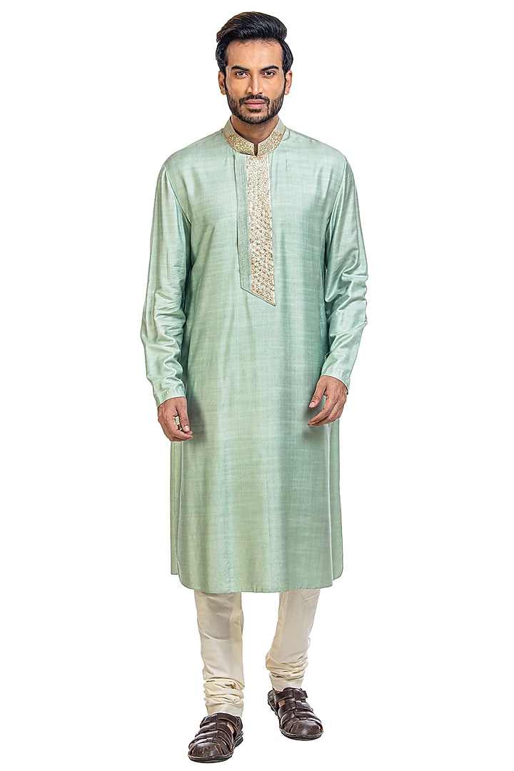 Aqua Blue Gota Patti Kurta Set by Poonam Kasera at Pernia's Pop Up Shop