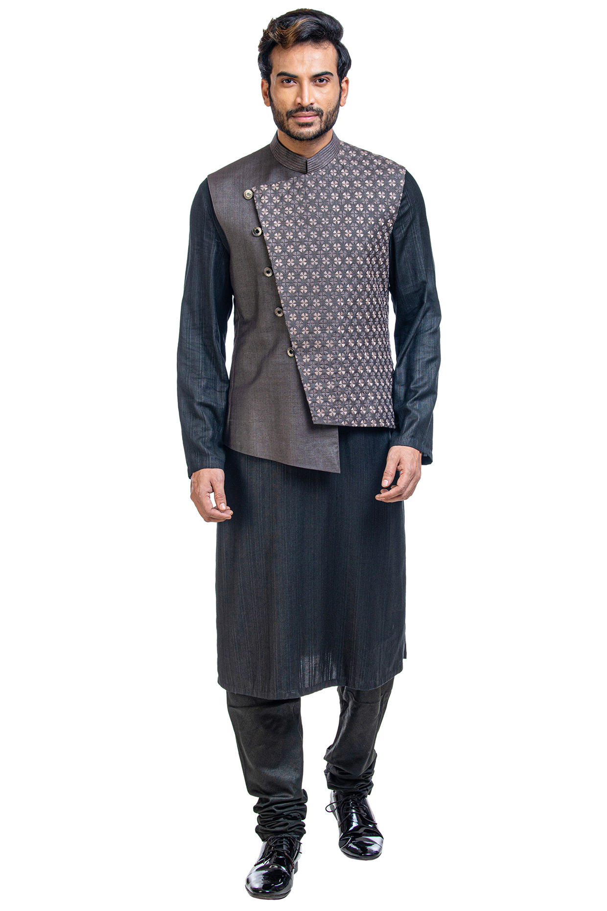 Grey Hand Embroidered Jacket Set by Poonam Kasera at Pernia's Pop Up Shop