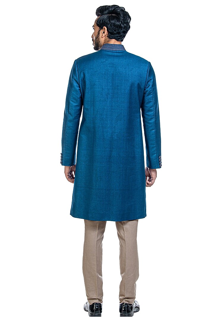 Blue Hand Embroidered Bandhgala Jacket Set by Poonam Kasera at Pernia's Pop Up Shop
