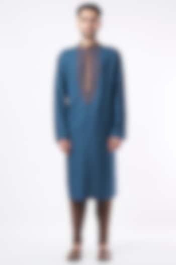 Cobalt Blue Hand Embroidered Kurta Set by Poonam Kasera at Pernia's Pop Up Shop