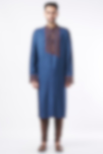 Royal Blue Hand Embroidered Kurta Set by Poonam Kasera at Pernia's Pop Up Shop