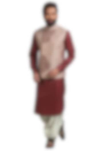 Maroonish-Pink Kurta Set With Bundi Jacket by Poonam Kasera at Pernia's Pop Up Shop