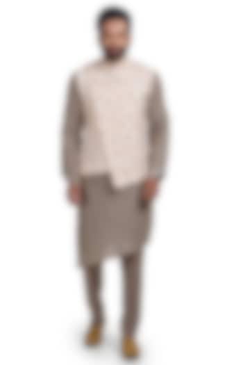 Grey Kurta Set With Bundi Jacket by Poonam Kasera at Pernia's Pop Up Shop