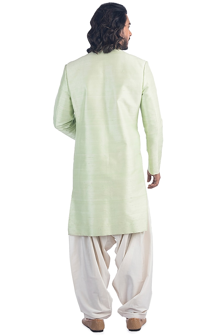 Pastel Green Embroidered Wedding Bandhgala Jacket Set by Poonam Kasera at Pernia's Pop Up Shop