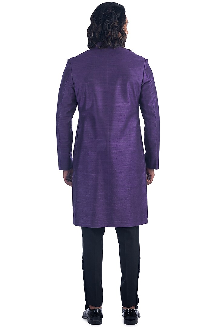 Purple Silk Viscose Wedding Bandhgala Jacket Set by Poonam Kasera at Pernia's Pop Up Shop