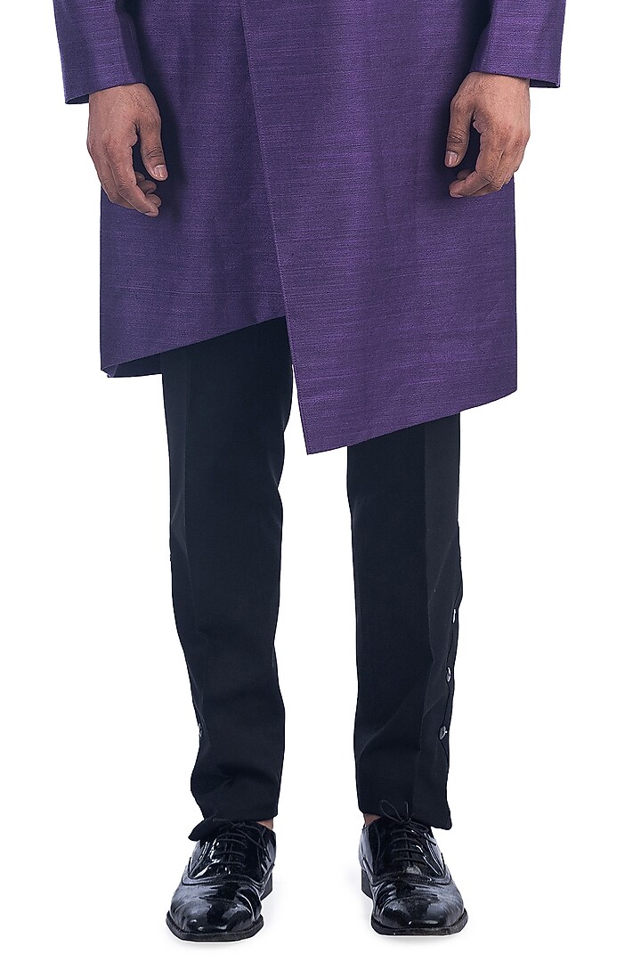 Purple Silk Viscose Wedding Bandhgala Jacket Set by Poonam Kasera at Pernia's Pop Up Shop