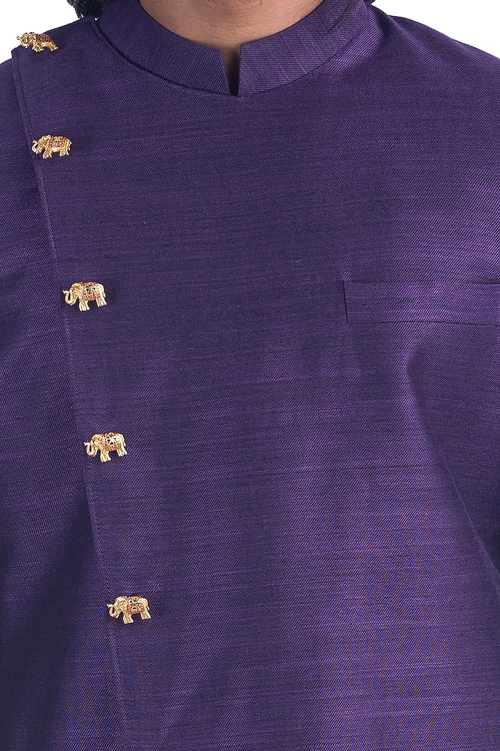 Purple Silk Viscose Wedding Bandhgala Jacket Set by Poonam Kasera at Pernia's Pop Up Shop