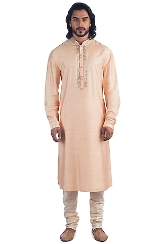 Peach Embroidered Kurta Set by Poonam Kasera
