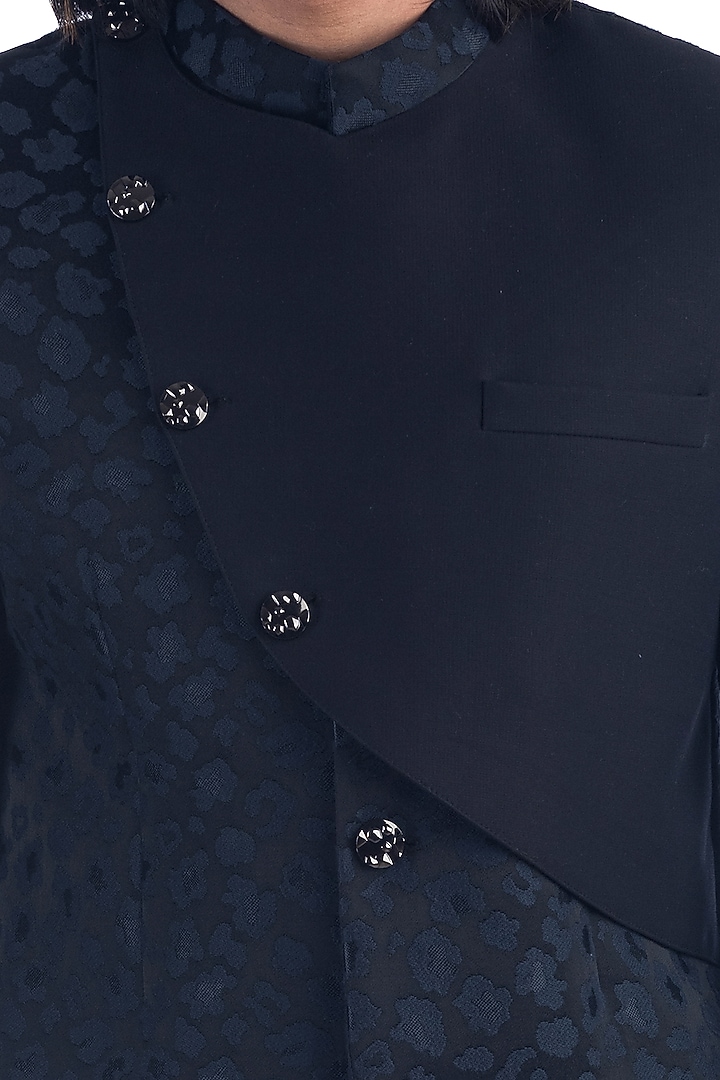 Navy Blue Cotton Silk Prince Coat Set by Poonam Kasera at Pernia's Pop Up Shop