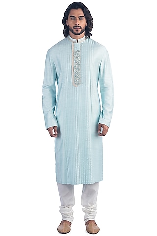 Aqua Embroidered Kurta Set by Poonam Kasera