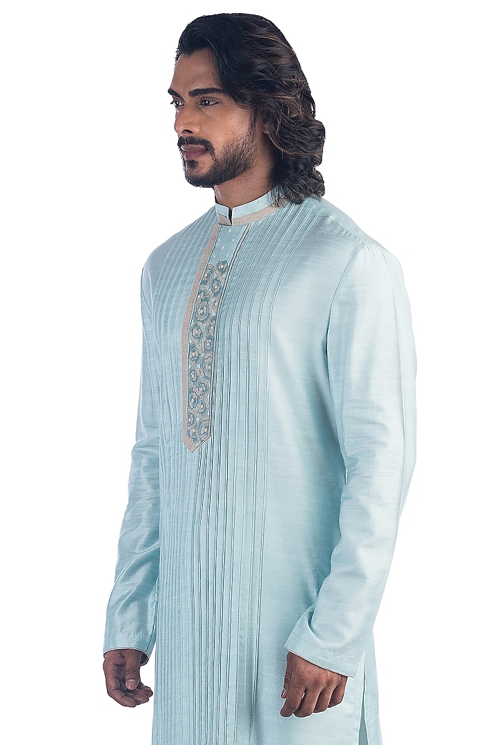 Aqua Embroidered Kurta Set by Poonam Kasera at Pernia's Pop Up Shop