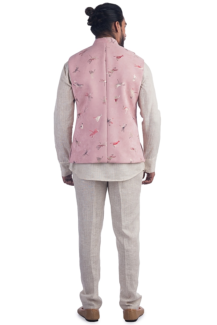 Light Pink Printed Bundi Jacket With Kurta Set by Poonam Kasera at Pernia's Pop Up Shop