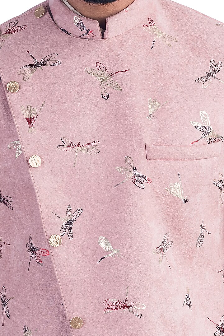 Light Pink Printed Bundi Jacket With Kurta Set by Poonam Kasera at Pernia's Pop Up Shop