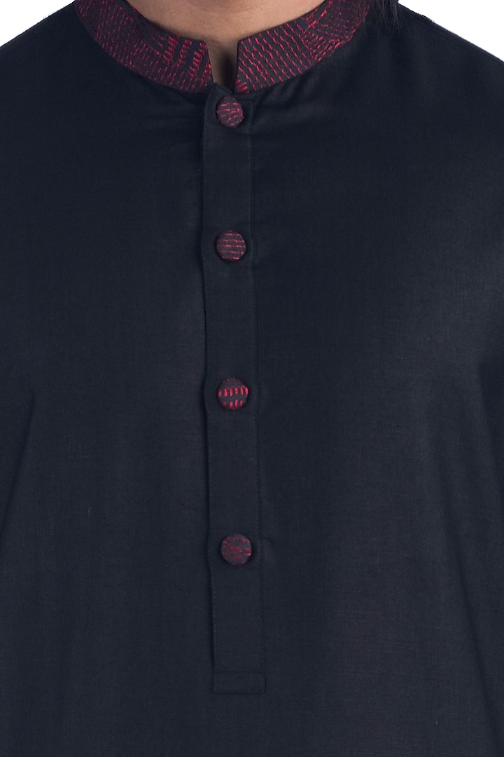 Black & Maroon Bundi Jacket With Kurta Set by Poonam Kasera at Pernia's Pop Up Shop