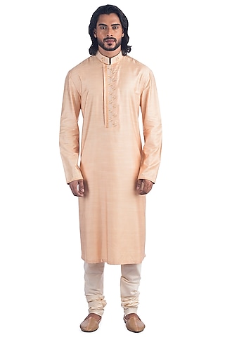 Peach Hand Embroidered Kurta Set by Poonam Kasera