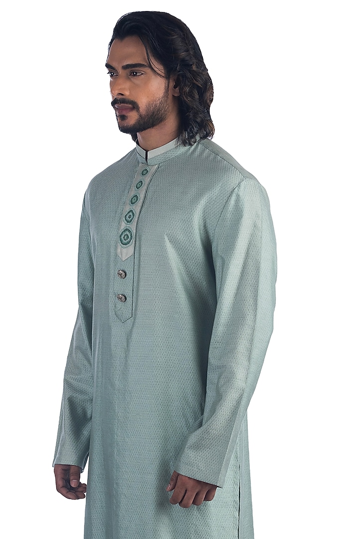 Light Mint Hand Embroidered Kurta Set by Poonam Kasera at Pernia's Pop Up Shop