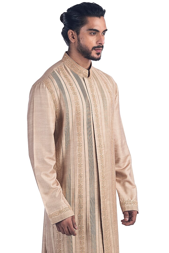 Beige Embroidered Kurta Set by Poonam Kasera at Pernia's Pop Up Shop