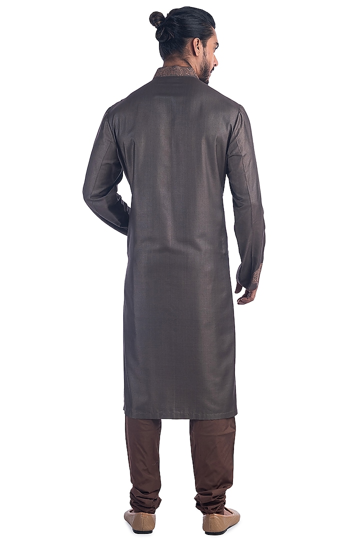 Charcoal Machine Embroidered Kurta Set by Poonam Kasera at Pernia's Pop Up Shop
