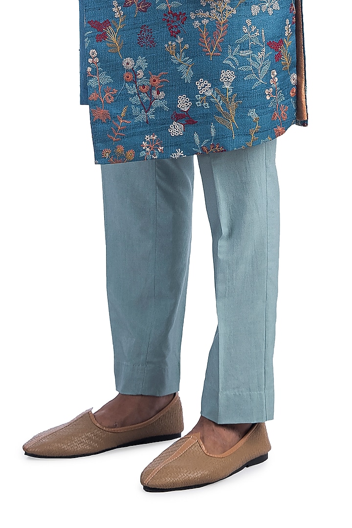 Blue Embroidered Asymmetric Achkan Jacket Set by Poonam Kasera at Pernia's Pop Up Shop