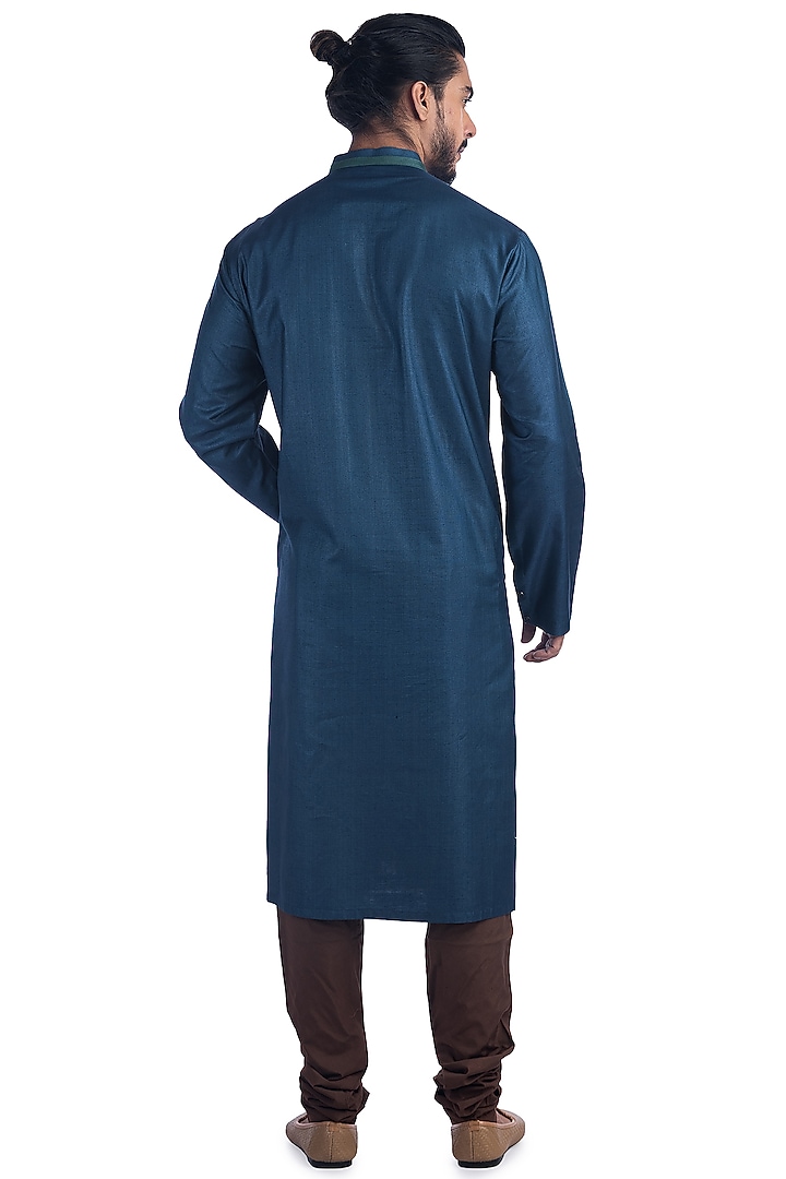 Blue Hand Embroidered Kurta Set by Poonam Kasera at Pernia's Pop Up Shop