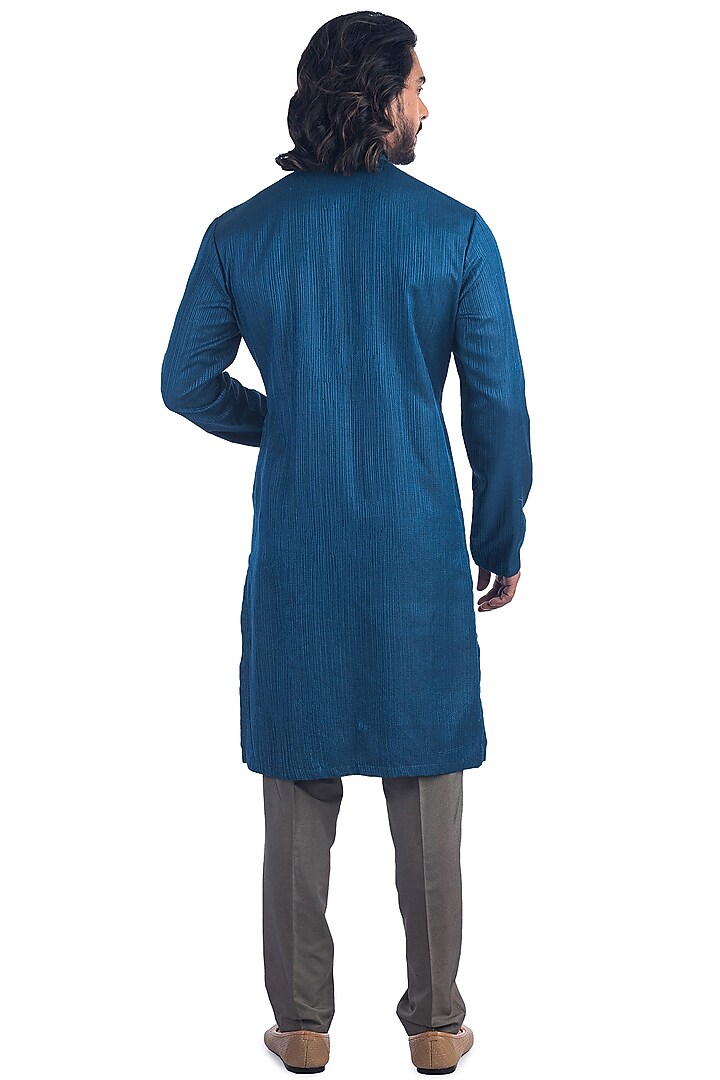Blue Silk Layered Kurta Set by Poonam Kasera at Pernia's Pop Up Shop