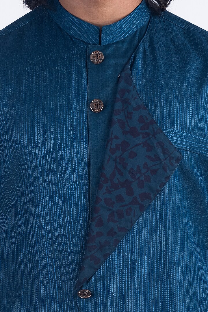 Blue Silk Layered Kurta Set by Poonam Kasera at Pernia's Pop Up Shop