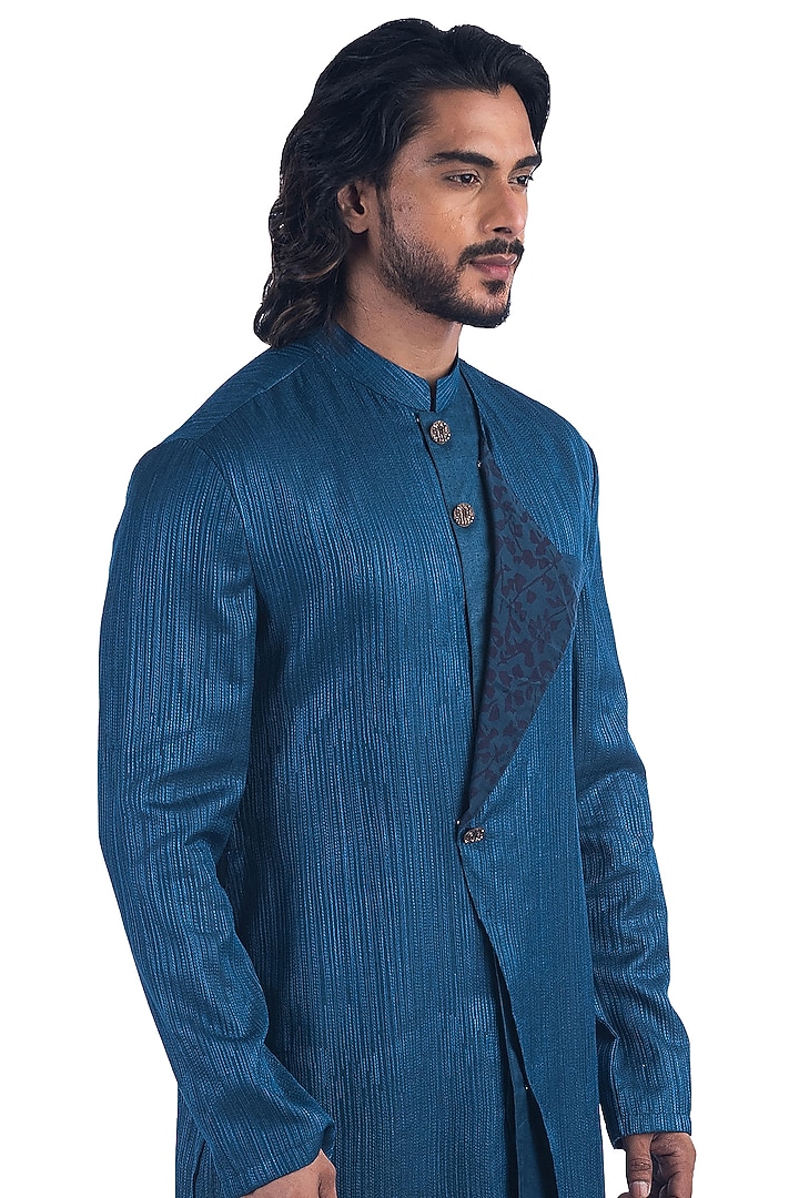 Blue Silk Layered Kurta Set by Poonam Kasera at Pernia's Pop Up Shop