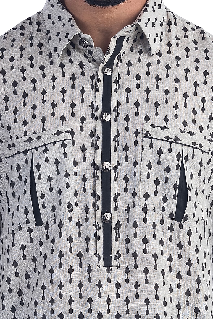 Grey Cotton Pathani Kurta Set by Poonam Kasera at Pernia's Pop Up Shop
