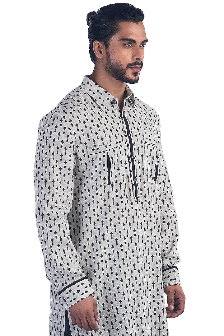 Grey Cotton Pathani Kurta Set by Poonam Kasera at Pernia's Pop Up Shop