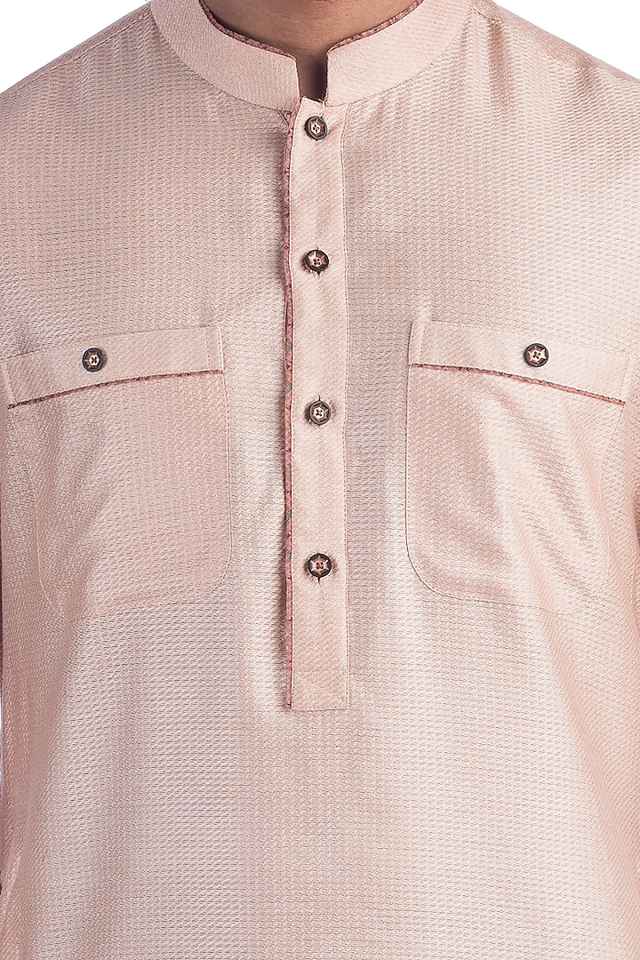 Peach Silk Viscose Short Kurta Set by Poonam Kasera at Pernia's Pop Up Shop