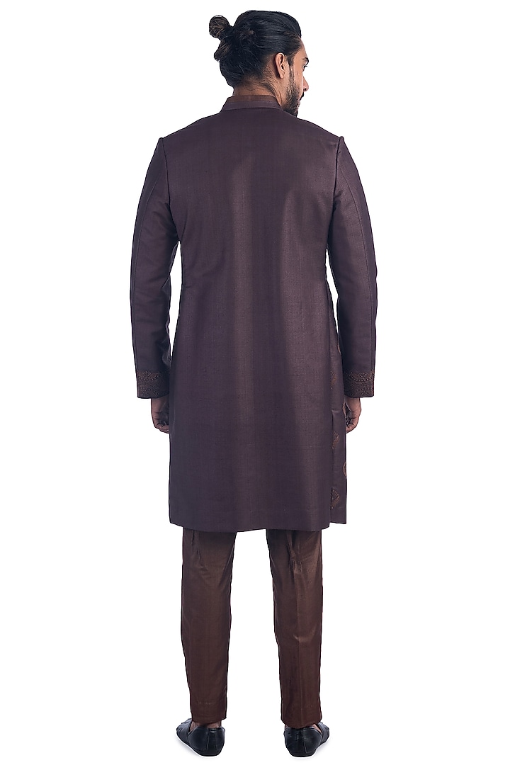 Wine Embroidered Achkan Jacket Set by Poonam Kasera at Pernia's Pop Up Shop