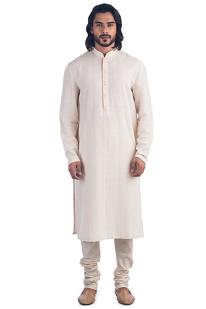 Pastel Peach Embroidered Bundi Jacket With Kurta Set by Poonam Kasera at Pernia's Pop Up Shop