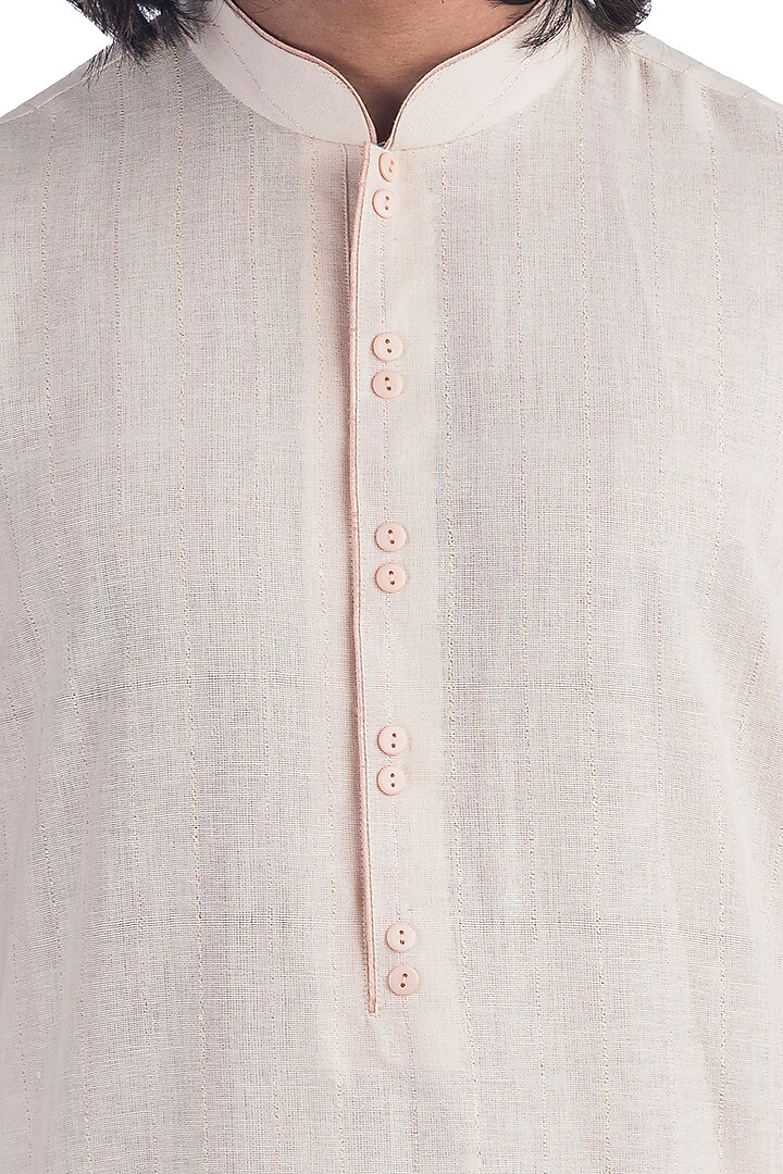 Pastel Peach Embroidered Bundi Jacket With Kurta Set by Poonam Kasera at Pernia's Pop Up Shop