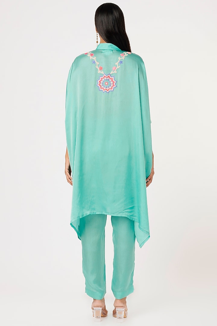 Blue Satin Embroidered Tunic Set by Made in Pinkcity at Pernia's Pop Up Shop