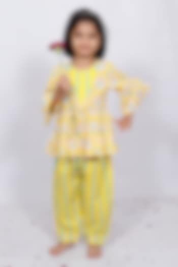 Lime Cotton Printed Peplum Kurta Set For Girls by Pankhuri by Priyanka - Kids at Pernia's Pop Up Shop