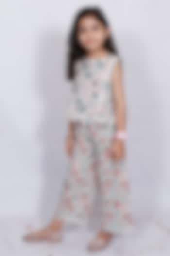 White Cotton Block Printed Palazzo Pant Set For Girls by Pankhuri by Priyanka - Kids at Pernia's Pop Up Shop