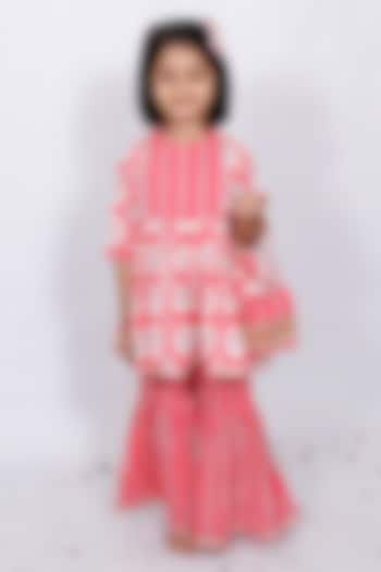 Red Cambric Cotton Printed Gharara Set For Girls by Pankhuri by Priyanka - Kids at Pernia's Pop Up Shop