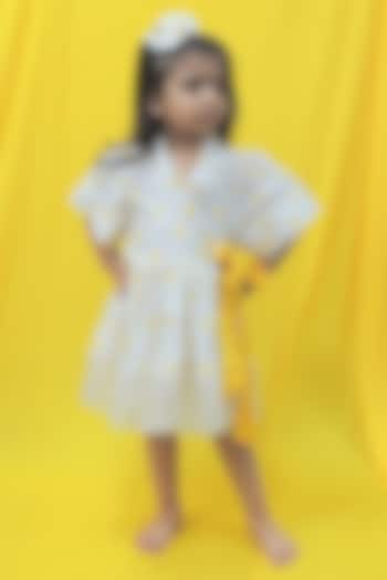 Off-White & Yellow Chanderi Polka Dot Hand Block Printed Dress For Girls by Pankhuri by Priyanka - Kids at Pernia's Pop Up Shop