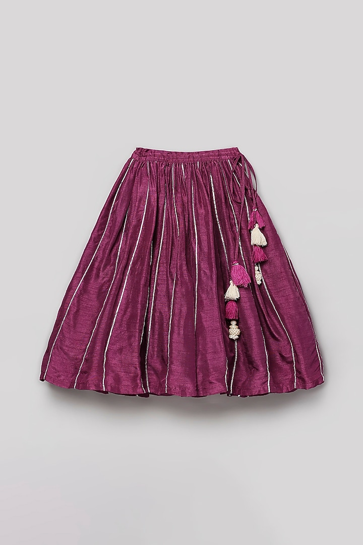 Purple Wine Viscose Silk Lace Embroidered Lehenga Set For Girls by Poochkie at Pernia's Pop Up Shop