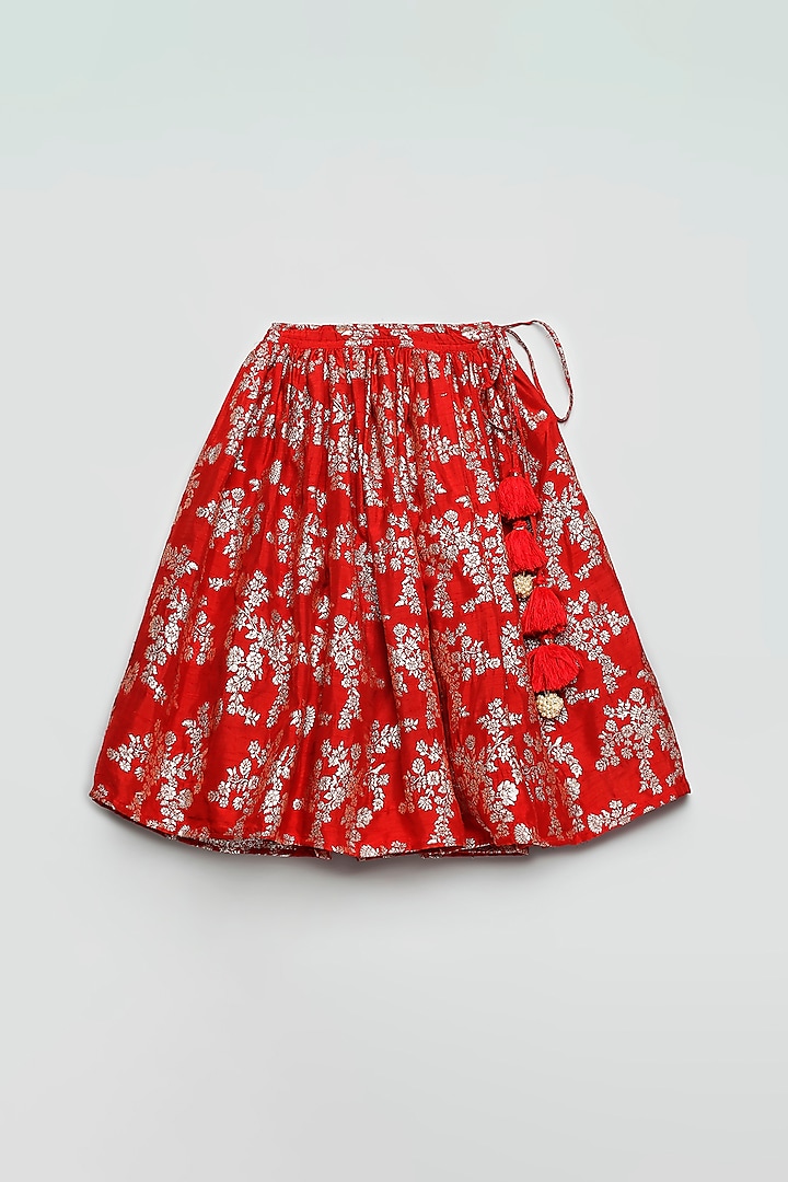 Red Brocade Lehenga Set For Girls by Poochkie at Pernia's Pop Up Shop
