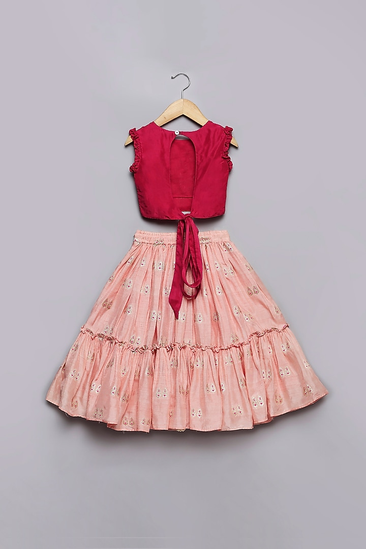 Baby Pink Viscose Jacquard Lehenga Set For Girls by Poochkie at Pernia's Pop Up Shop